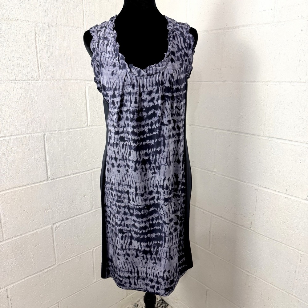 Banana Republic Silk Dress Y2K Purple Tie-Dye Scoop Neck Ruffle Office Siren S
